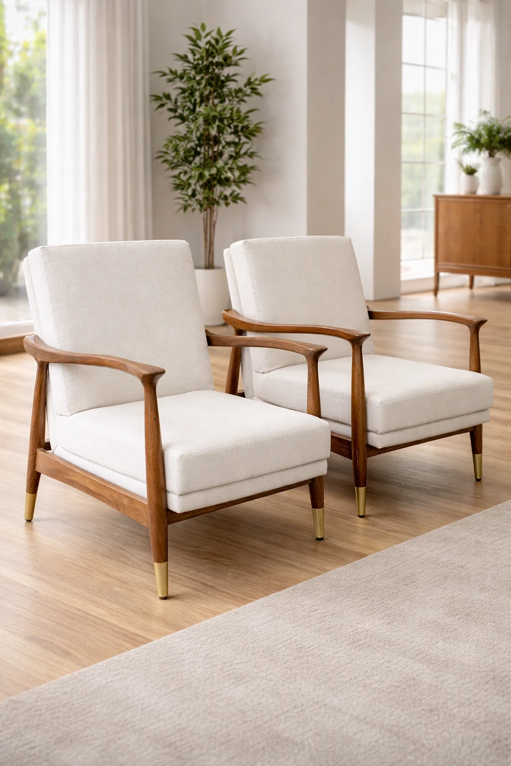 Wooden Arm Chair White Cushion