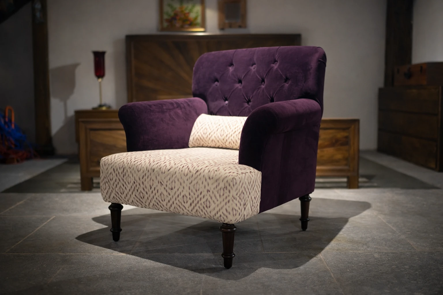 Luxury Accent Armchair Purple Fabric
