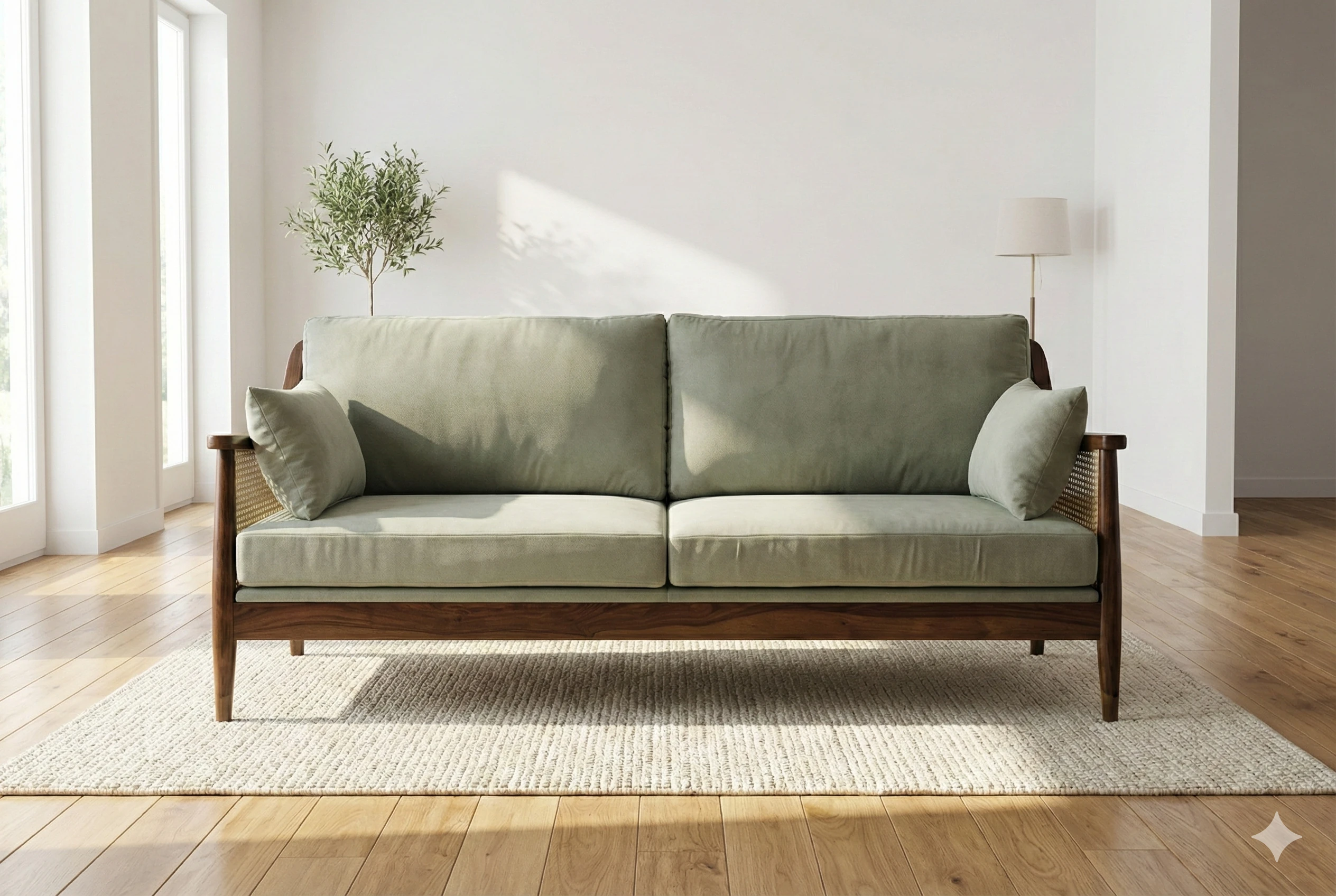 Minimal Wooden Sofa Light Green Fabric