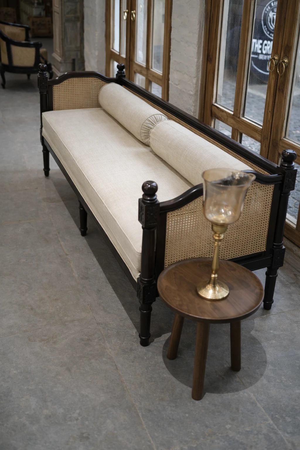 Wooden Sofa White Cushion 3 Seater